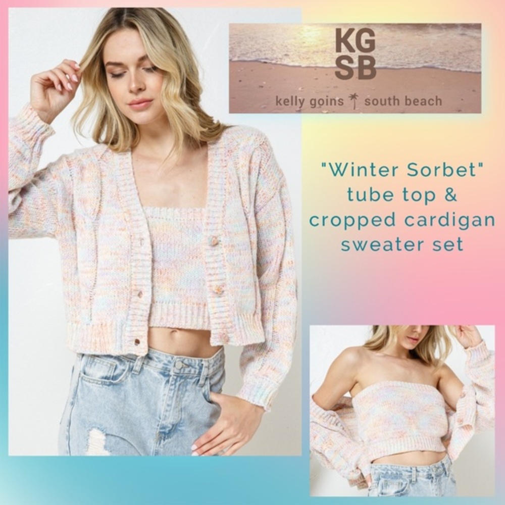 📌 BLUE B Sexy Cropped Cardigan & Tube Top Luxurious Soft Knit 2 Pc Casual Dressy